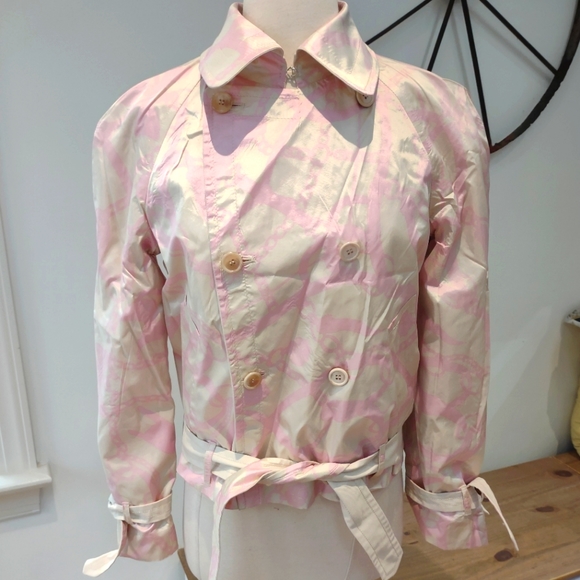 Moschino Aeffe Spa reversible khaki/pink patterned silk jacket 8 EUC $1300 - Picture 4 of 15